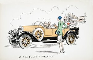 A La Fiat diadalmaskodik a Deauville-ben, a White Bottoms kocsmából. 1927 (színes blokknyomat)